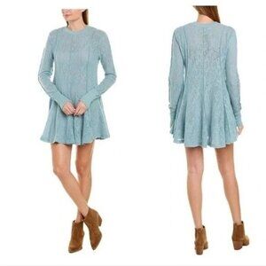 Free People Coffee In The Morning Teal Tunic Dress Small